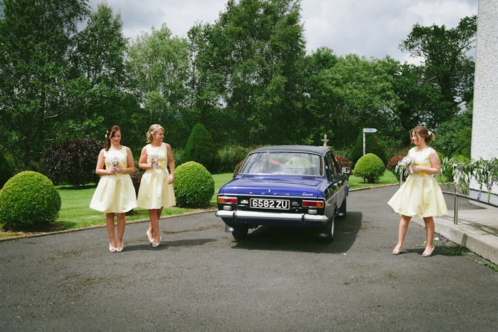 blue wedding car yellow bridesmaid dresses blue and yellow wedding